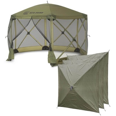 CLAM Quick-Set Escape 12 x 12 Foot Portable Pop-Up Camping Outdoor Gazebo Screen Tent Canopy Shelter and Carry Bag with 3 Wind and Sun Panels, Green