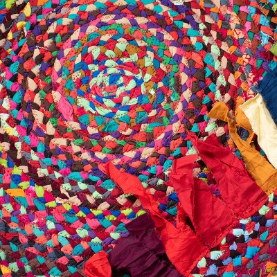 Handwoven Braided Cotton Area Rug in Red, 6' Round, Reversible & Washable