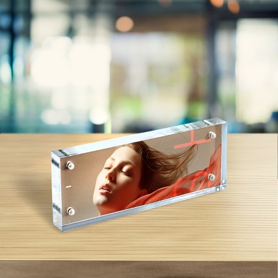 White Polished Acrylic Magnetic Tabletop Frame 3" x 8"