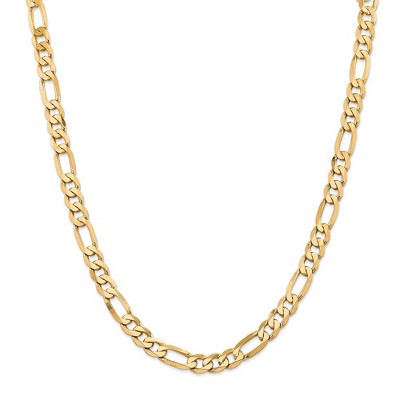 Black Bow Jewelry Men's 7.5mm 14k Yellow Gold Flat Figaro Chain Necklace