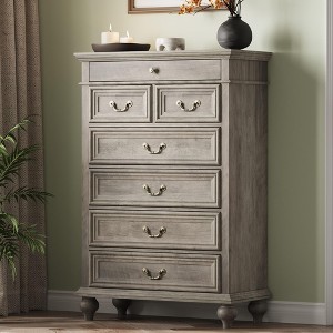 Farmhouse 7 Drawer Dresser for Bedroom, 50"Tall Wood Dresser with Natural Texture,Large Drawers in 3 Different Sizes,Rustic Farmhouse Chest of Drawers - 1 of 4