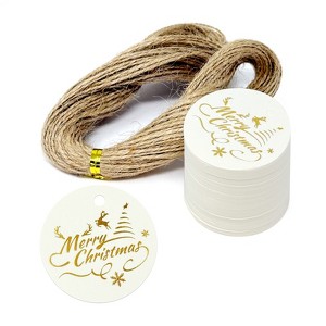 Wrapables Round Gold Foil Xmas Gift Tags with String 100pc, White - 1 of 4