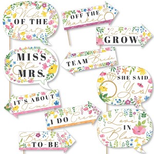 Big Dot of Happiness Funny Wildflowers Bride - Boho Floral Bridal Shower and Wedding Party Photo Booth Props Kit - 10 Piece - 1 of 4