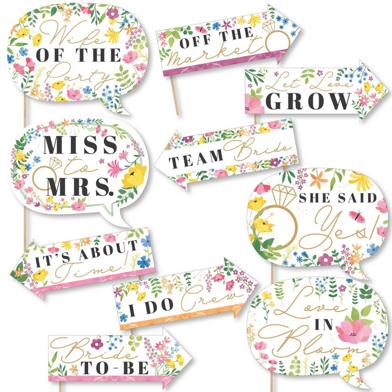 Big Dot of Happiness Funny Wildflowers Bride - Boho Floral Bridal Shower and Wedding Party Photo Booth Props Kit - 10 Piece, 1 of 6