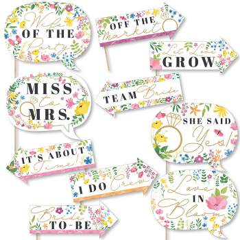 Big Dot of Happiness Funny Wildflowers Bride - Boho Floral Bridal Shower and Wedding Party Photo Booth Props Kit - 10 Piece