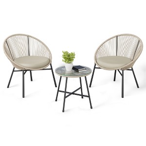 3 Piece Patio Bistro Set, Outdoor Acapulco Chairs Set of 2 with Glass Top Table, All Weather Modern Patio Chairs with Cushions - 1 of 4
