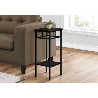 Accent Table, Side, End, Plant Stand, Square, Living Room, Bedroom, Black Laminate, Black Metal, Contemporary, Modern