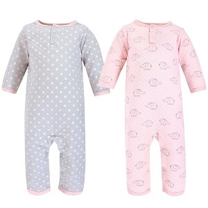 Hudson Baby Infant Girl Premium Quilted Coveralls, Pink Gray Elephant - 1 of 4