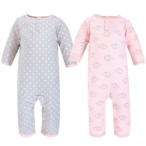 Hudson Baby Infant Girl Premium Quilted Coveralls, Pink Gray Elephant - image 1 of 4