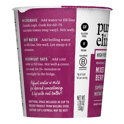 purely elizabeth. Gluten Free Mixed Berry Prebiotic Fiber Oatmeal Cup - 2oz