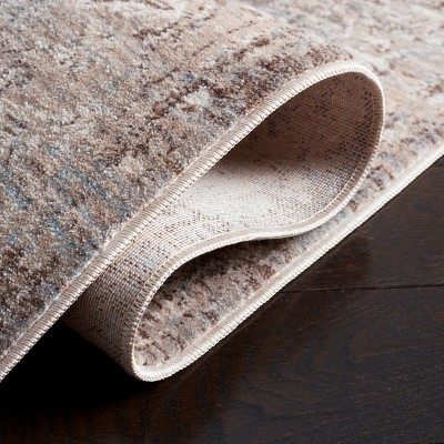 Ivory and Brown Flat Woven Synthetic Runner Rug, 2'2" x 8'