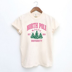 Simply Sage Market Women's North Pole University Pink Trees Short Sleeve Garment Dyed Tee - 1 of 3
