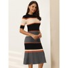 INSPIRE CHIC Women's Striped Ribbed Short Sleeve Midi Basic Knitted Dresses - 2 of 4