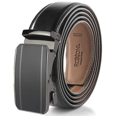 Roxoni Men's Ultra Soft Geniune Leather Rachet Rectangular Prism Dress Belt