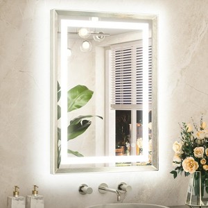 30x22 Inch LED Bathroom Mirror with Brushed Gold Frame, Anti-Fog Frontlit & Backlit, 3 Color Temperatures - 1 of 4