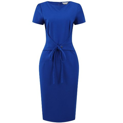 Женские платья INSPIRE CHIC Women's Short Sleeve Boat Neck Tie Waist Bodycon Dress Royal Blue Large