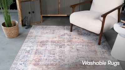 Red and Blue Synthetic Flat Woven Medallion Area Rug