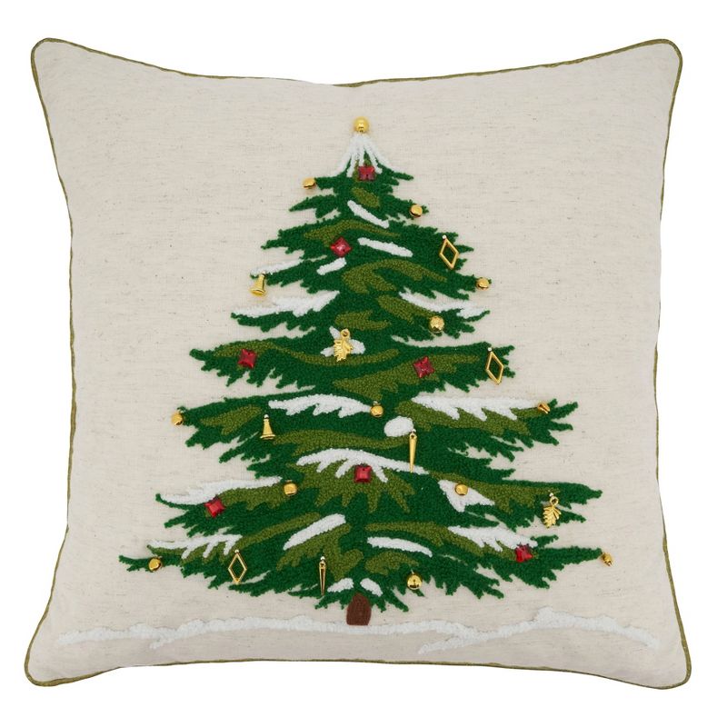 18&#34;x18&#34; Embroidered Christmas Tree Poly Filled Square Throw Pillow - Saro Lifestyle, 1 of 5