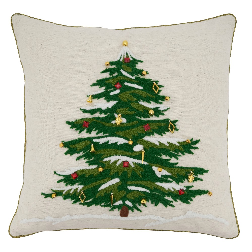 Photos - Pillow 18"x18" Embroidered Christmas Tree Poly Filled Square Throw  - Saro