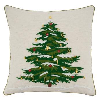 18"x18" Embroidered Christmas Tree Poly Filled Square Throw Pillow - Saro Lifestyle