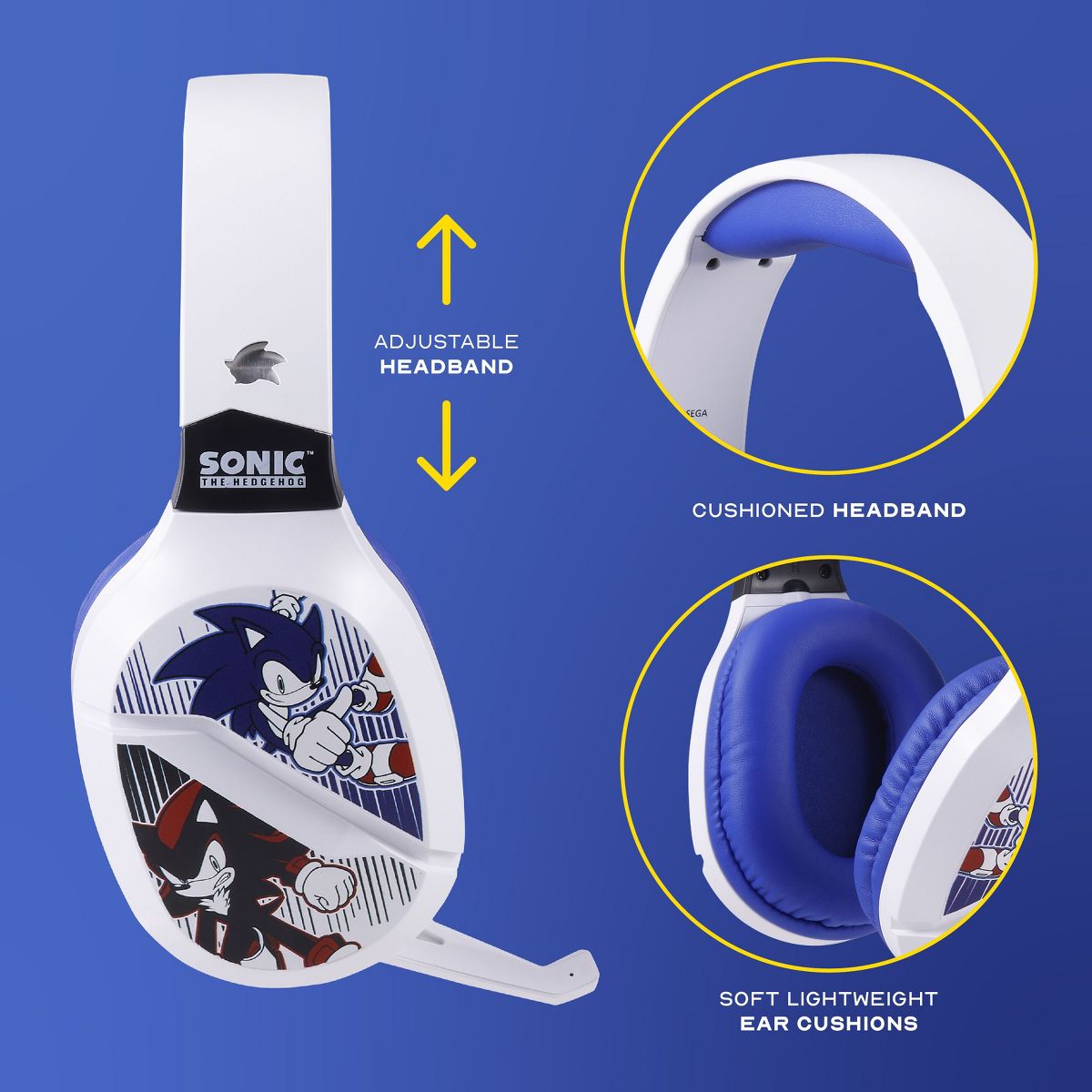 Sonic The Hedgehog Wireless Bluetooth Gaming Headset, Low Latency, Cushioned Ear Cups, Boom Mic, Adjustable for PC & Phones - thumbnail 3
