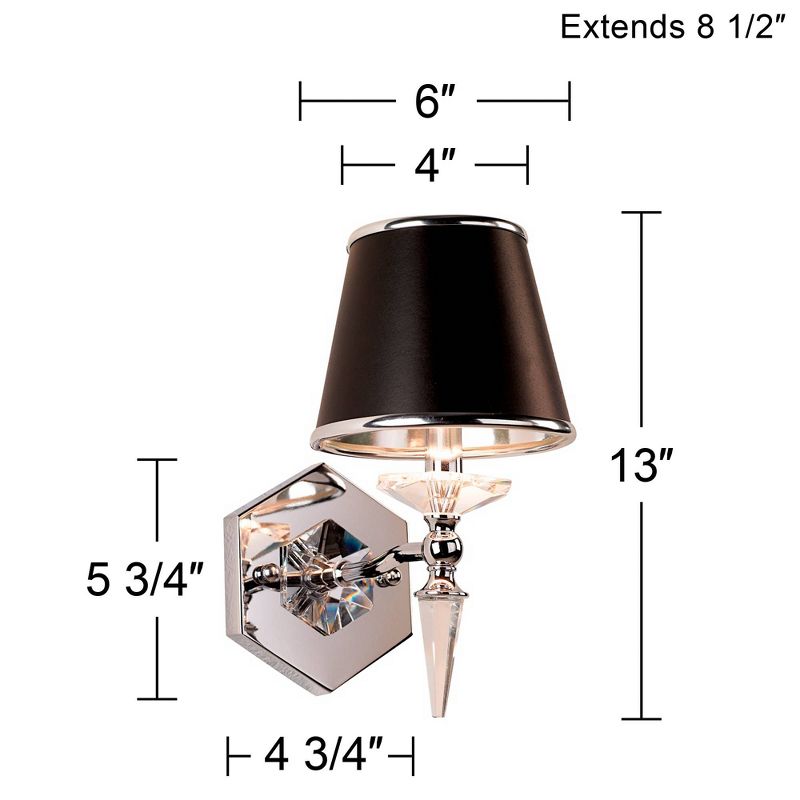 Vienna Full Spectrum Manhattan Modern Wall Lamp Chrome Crystal Hardwire 6" Fixture Black Paper Shade for Bedroom Reading Living Room House Hallway, 4 of 9