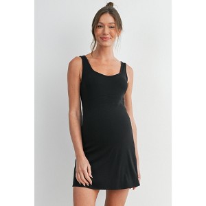 Hello Miz Ribbed Bodycon Maternity Mini Tank Dress with Built-In Shorts -  Black - Small : Target