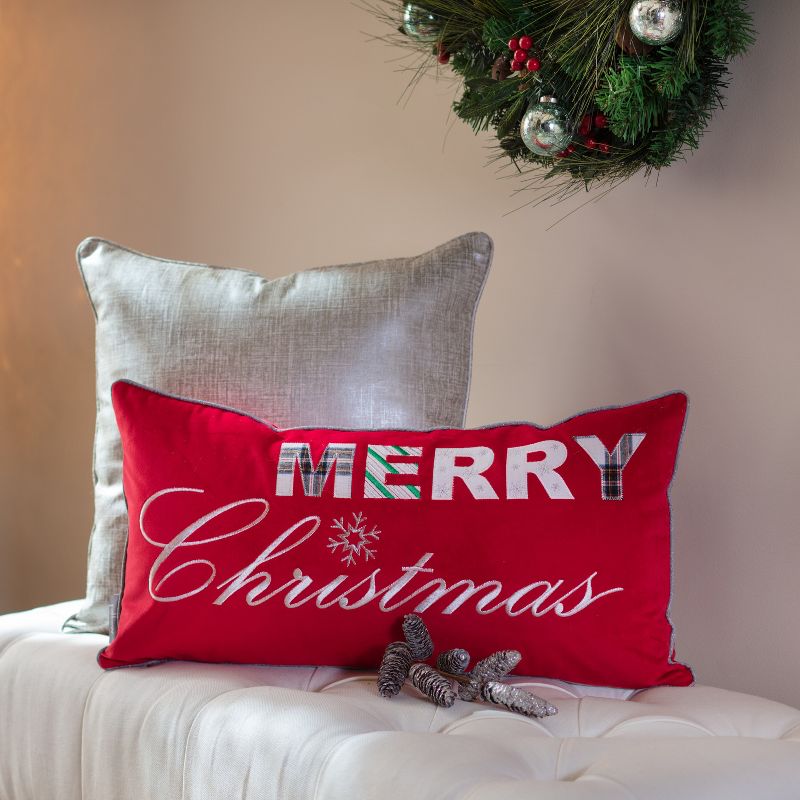13&#34;x25&#34; Oversized Merry Christmas Lumbar Throw Pillow Red - Pillow Perfect, 6 of 7