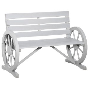 Outsunny Wooden Wagon Wheel Bench Rustic Outdoor Patio Furniture, 2-Person Seat Bench with Backrest - 1 of 4