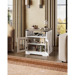 GALAXHERO Farmhouse End Table - Living Room Side Table with Charging Station, LED Lights & Adjustable Storage Shelf for Bedroom/Office - 1 of 1