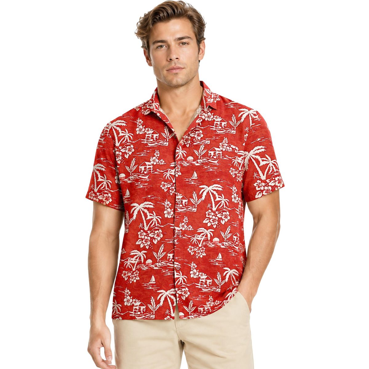 LA LEELA Men's Hawaiian Shirt Luau Vacation Summer 3X-Large Red Beach