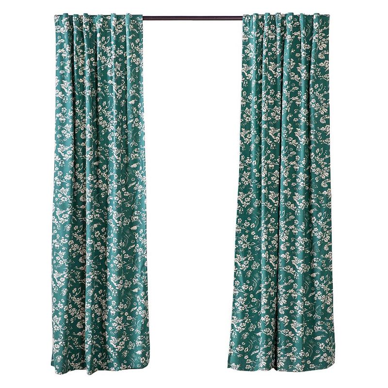 Floral Damask Rod-Pocket Homespun Insulated Curtain Panel, 84"W x 84"L, 1 of 3