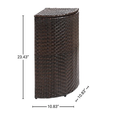 Brown Faux Wicker Corner Outdoor Trash Can with Lid
