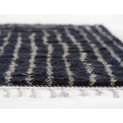 Hand-Knotted Black Wool Rectangular 9' x 12' Area Rug