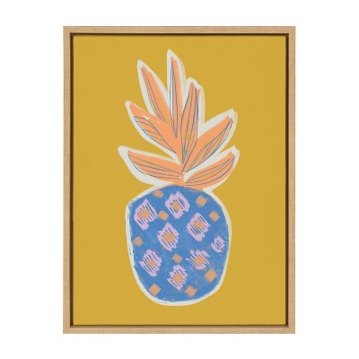 18" x 24" Sylvie Blue Pineapple by Kasey Free Framed Wall Canvas Natural - Kate & Laurel All Things Decor