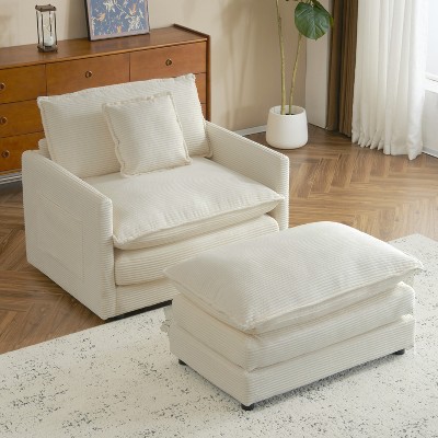 Whisen 41" Modern Design Single Deep Seat Sofa Corduroy Upholstered Armchair 1 Seater Reading Chair With Ottoman