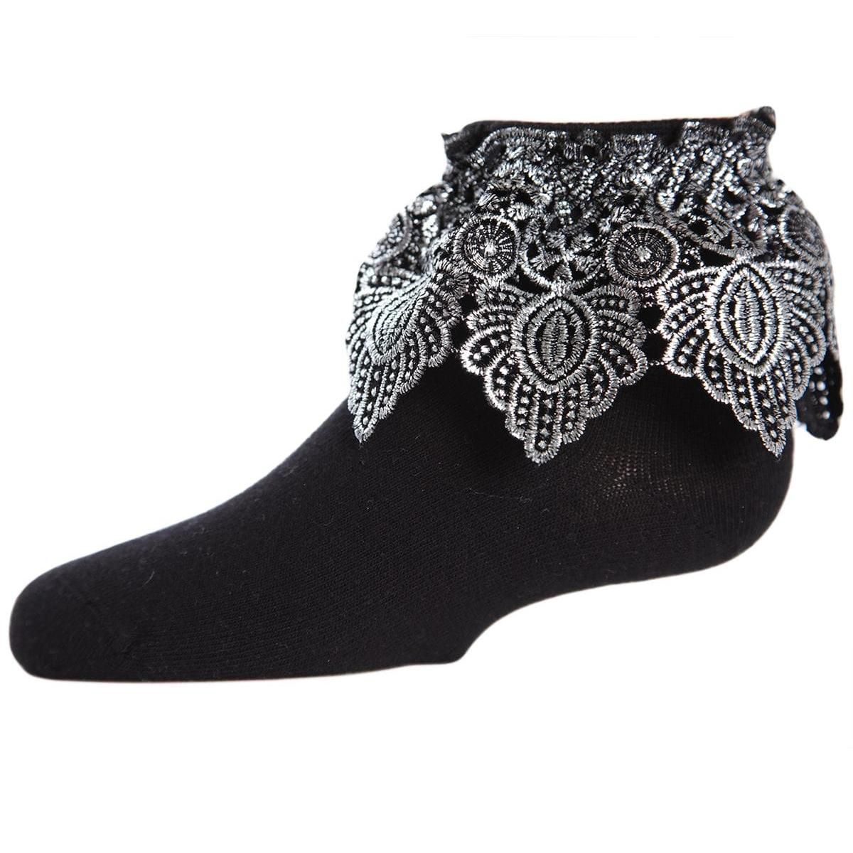 Memoi Metallic Leaf Girls Cotton Blend Anklet Socks