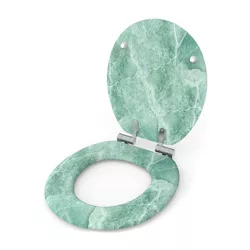 Sanilo 312 Round Wooden Adjustable Toilet Seat with No Slam, Soft-Close Lid, Strong Stainless Steel Hinges, and Unique Decorative Design, Marble Green