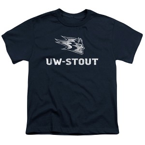 University Of Wisconsin Stout Distressed Primary Logo Kids T-Shirt For Youth Navy - 1 of 4