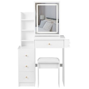 NicBex 29.2" Vanity Desk with Stool,Vanity Table with Sliding Mirror and Lights,Makeup Vanity with USB,Outlets&Hair Dryer Bracket for Bedroom - 1 of 4