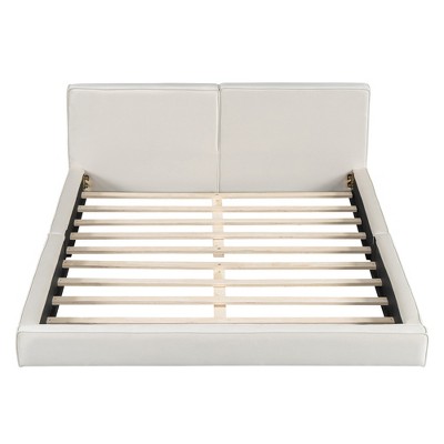 HomeRoots Beige Tufted Velvet Upholstered Queen Bed Frame