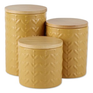 Design Imports Honey Gold Matte Retro Vine Texture Ceramic Canister Set/3 - 1 of 4