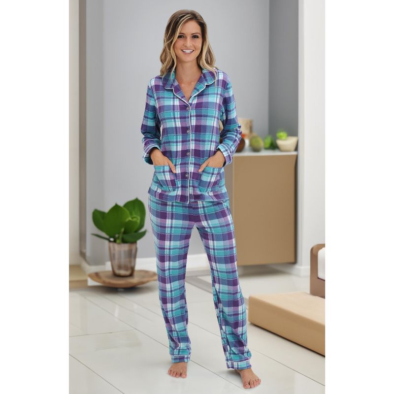 ADR Women's Soft Warm Fleece Pajamas Lounge Set, Long Sleeve Top and Pants, PJ, 3 of 7