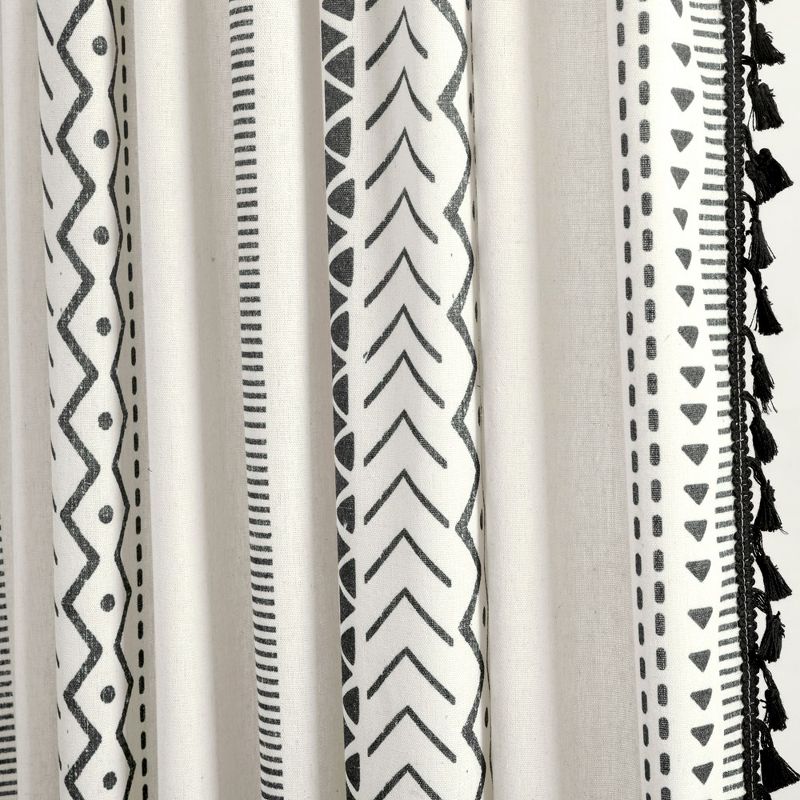 Hygge Boho Stripe Tassel Window Curtain Panels Black/White 52X84 Set, 3 of 6