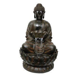 Alpine Corporation 44" Brown Buddha Sculptural Fountain: Outdoor LED-Lit Water Feature, Polyresin, 27"L x 24"W - 1 of 4
