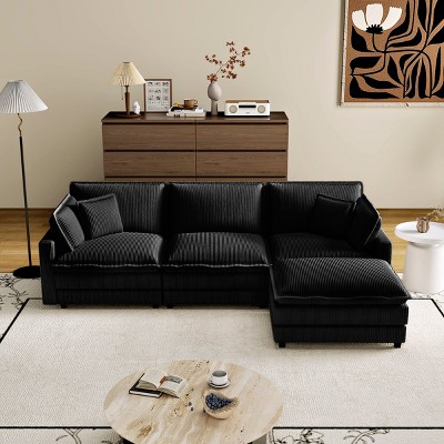 TiramisuBest Modular Sectional Sofa,Deep Seat Couch for Living Room , 4 Pillow, Modern L-Shaped Sofa for Living Room Bedroom Apartment,BLACK