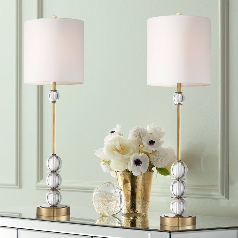 Vienna Full Spectrum Halston Modern Buffet Table Lamps 32 1/2" Tall Set of 2 Brass Crystal with Dimmer Off White Shade for Bedroom Living Room Bedside, 2 of 10