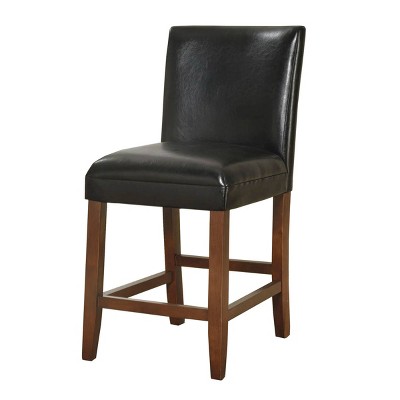 24" Wooden Barstool with Faux Leather Padded Seat and Tapered Feet Black/Brown - Benzara