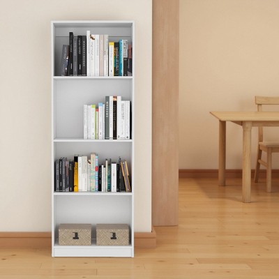 FURNIinspire Decorative Bookshelf Book Shelf Bookcase, Corner Shelf Modern Display Unit With 4 Shelf For Living Room, Study, White, 11.77"*24.7"*71.1"