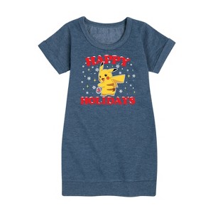 - Pokémon - Happy Holidays Graphic Short Sleeve Fleece Dress - 1 of 4